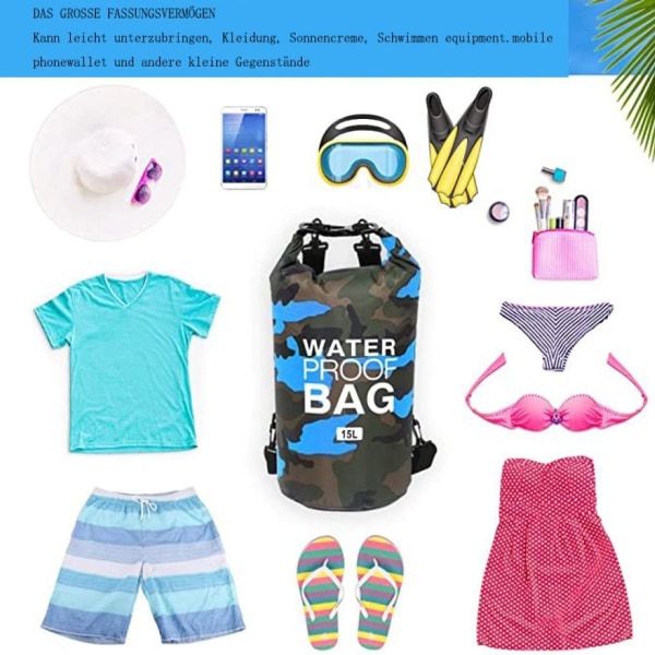 Vattentät pack sack torr ryggsäck strandväska torr väska 15L KLB