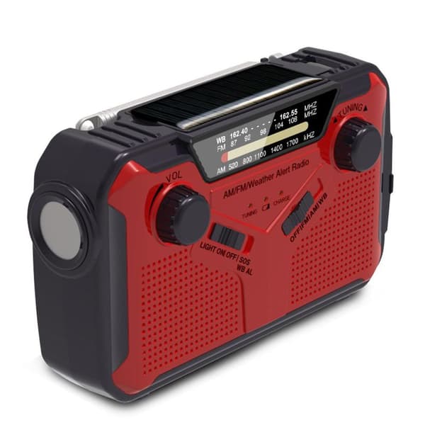 Solarradio, AM/FM bärbar vevradio nödradio med 2500mAh, RÖD