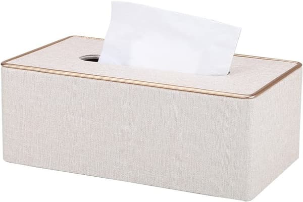 (Pearl White) Tissue Box Cover Rektangulær PU Læder Tissue Box Holder til Hjem eller Kontor