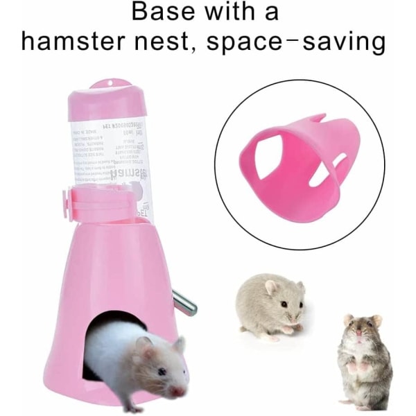 Hamster vannflaske, automatisk smådyrmater med matbeholderbase, hengende flaske for små dyr (80 ml blå + 80 ml rosa) 2 stk.