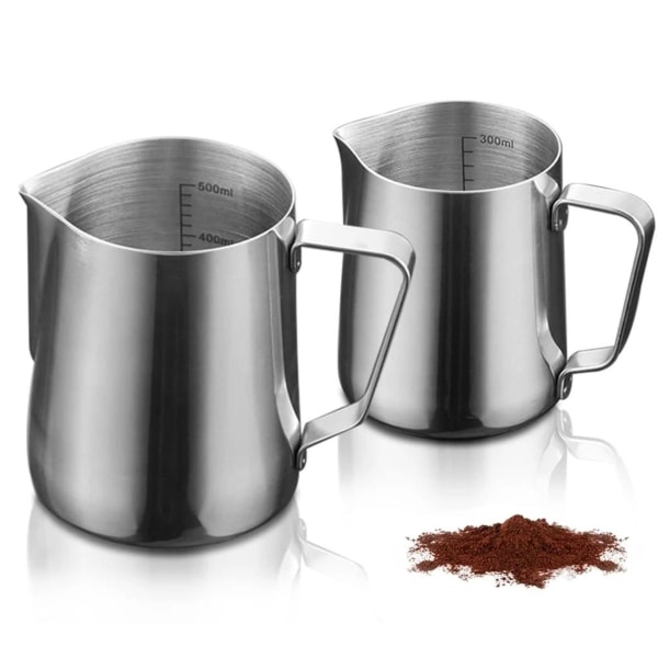 Melkeskummer, 350ml + 600ml håndholdt rustfritt stål melkeskummerkanne, kaffe KLB