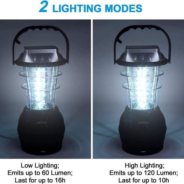 Solcellelykt, ultrakraftig LED-campinglys, 2 justerbare lysmoduser, 5 lademoduser