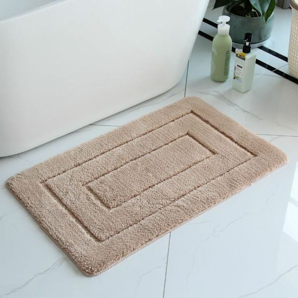 Halkskyddad badrumsmatta, mjuk mikrofiber, vattenabsorberande, maskintvättbar, extra tjock duschmatta för badrum, 50 x 80 cm, beige KLB