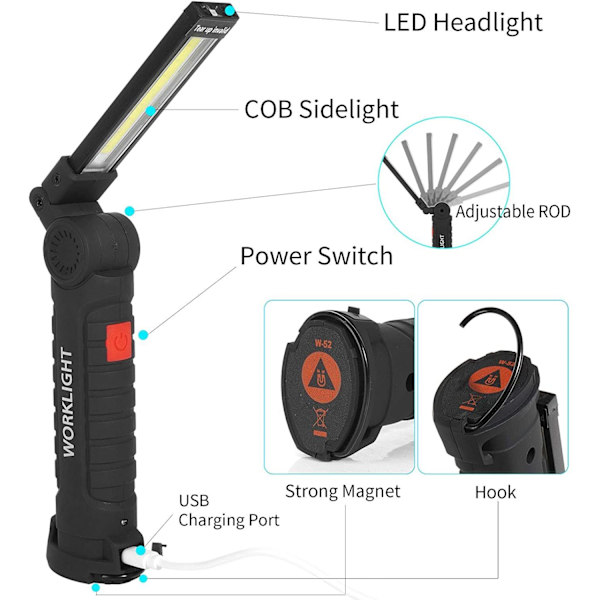 LED-arbejdslys, fars dags gaver til far, mand, mænd - genopladelige arbejdslys, perfekte fars dags gaver fra søn, datter, kone