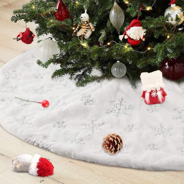 Vit snöflinga julgransmatta, 120 cm diameter KLB