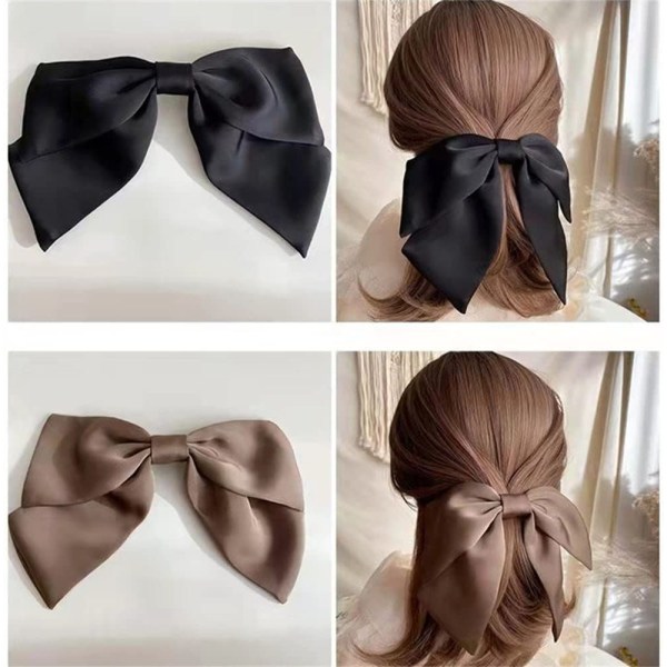 Large Hair Clip for Women Black Satin Barrettes with Knot Elegant Hair Accessory for Girls and Kids