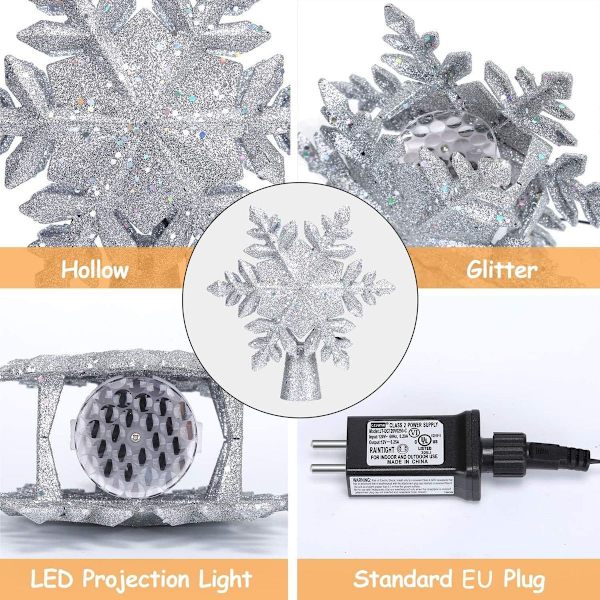 Silver Snowflake LED-projektor julgransprydnad, glittrande julgran