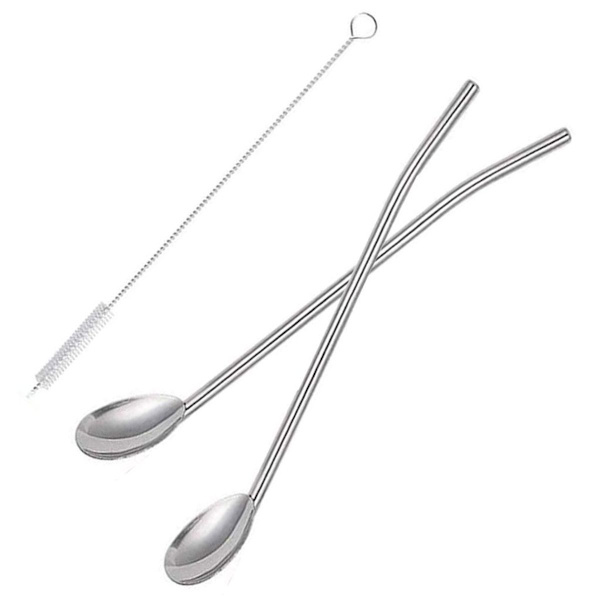 Rostfritt stål dricks sugrör sked, återanvändbar metall sugrör, metall
