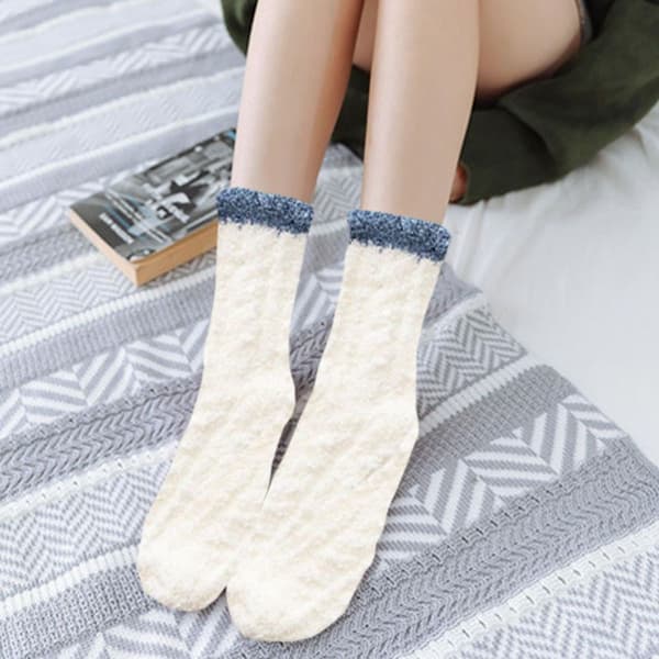 Varme bløde plys tøffel sokker fluffy mikrofiber sokker hvid KLB