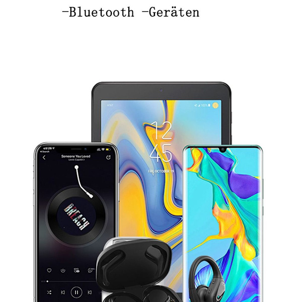 Bluetooth sports-hovedtelefoner, 60 timer med opladningsetui, LED-display, ENC HD