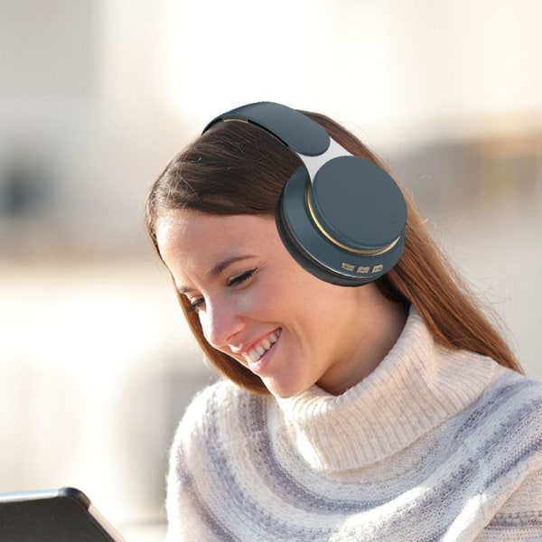 Bluetooth Over Ear-hörlurar, trådlös hopfällbar stereo mörkblå