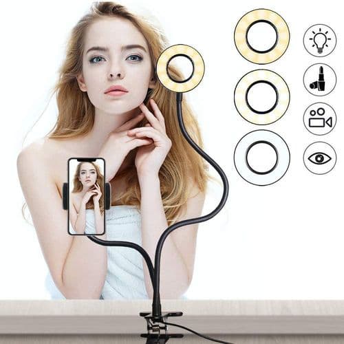 Concept 2-i-1 LED Selfie-ringlys med bordfeste og iPhone-holder