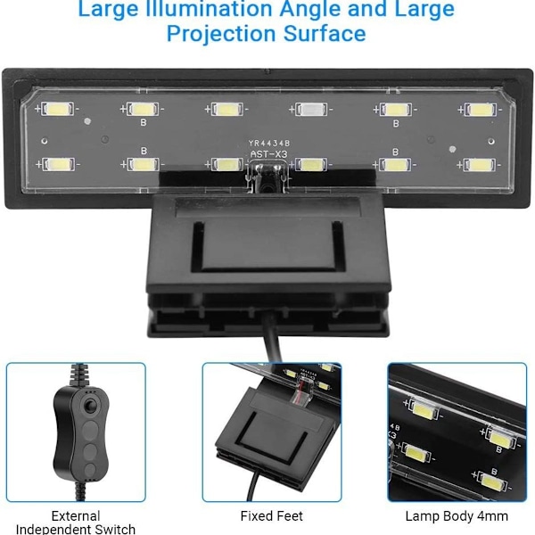 Akvarie Lys LED 5W Clip-on Gro Lys Akvariebelysning Vandtæt Akvarie Lys