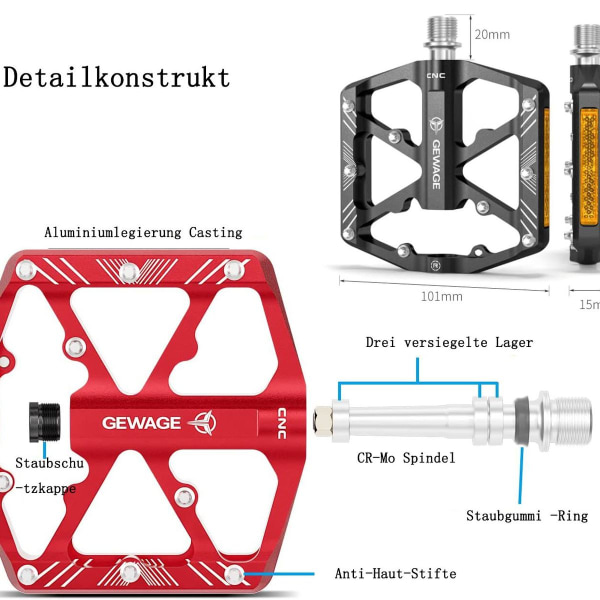 Cykelpedaler med reflekterende striber, 3 forseglede lejer, skridsikker CN KLB