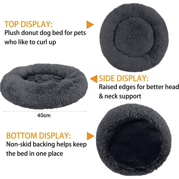 Plush Pet Bed Donut Dog Bed for Small Dogs Round Dog Bed Dark Gray KLB