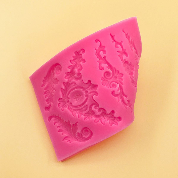 3-pack barock silikon fondantformar 3D skulpterade rullverk snirklar filigran