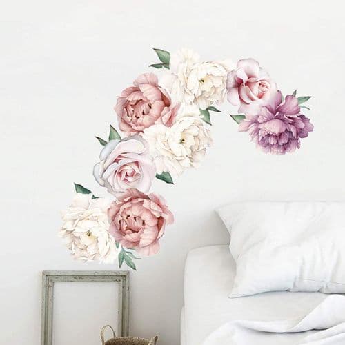 Pionväggdekaler, blomväggdekaler, pioner, rosor, blommiga väggdekaler