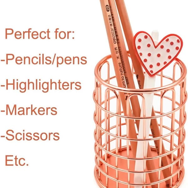 Pen Holder Makeup Brush Organizer - 2 Pack Office Wire Rose Gold KLB