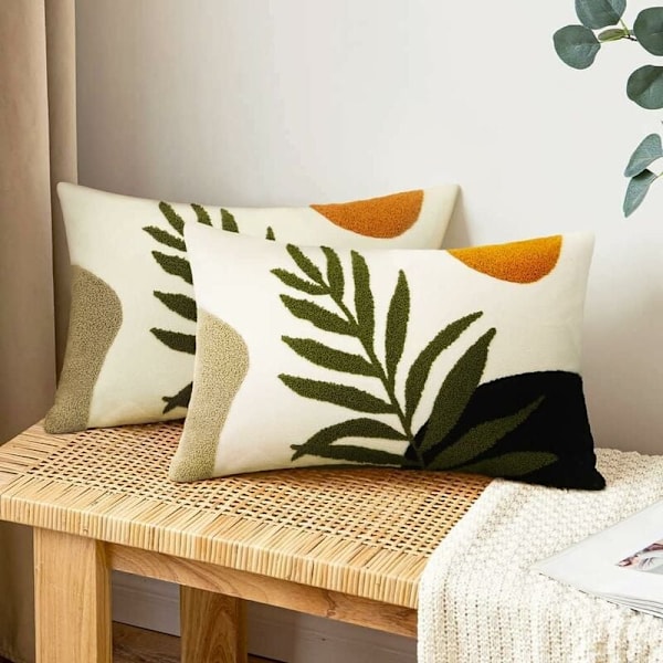 Set med 2 i planter brodert putetrekk, skjult glidelås putevar, sofa putetrekk for hjem stue soverom (G, 30x50cm) KLB