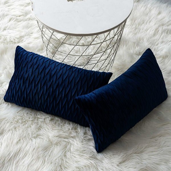 Fløyels putetrekk 30x50cm for stue sofa, sett med 6 ensfargede firkantede putetrekk soveromsdekorasjon, marineblå KLB