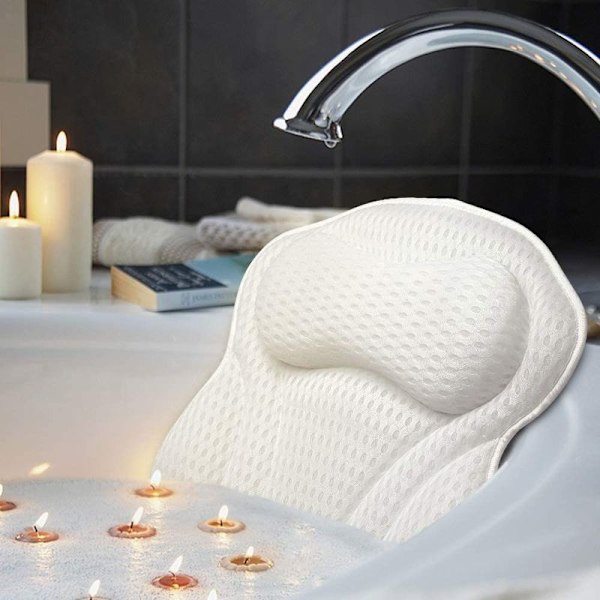 Luksuriøs badepute, ergonomisk spa-badepute med 4D luftnett-teknologi og 6 sugekopper