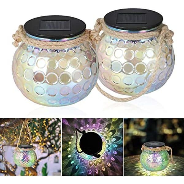 Solcelle lanterne glas, solcelle lys glas solbordlampe som KLB