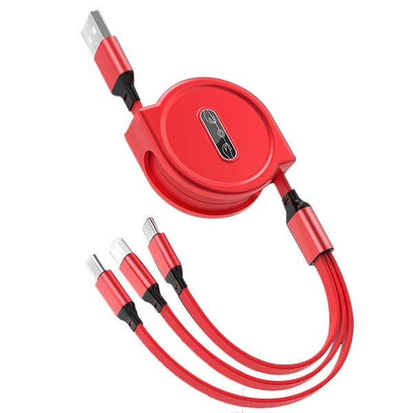 3 i 1 Teleskopisk ladekabel for Apple Android Rød