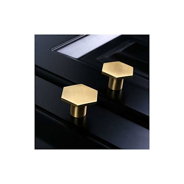 Sæt med 10, Børstet Messing Møbelknopper, Guld Kommode Skuffe Knopper, til Skabe, Skabe, Badeværelse, Badeværelse og Køkken, 34 x 20mm (Hexagon) KLB