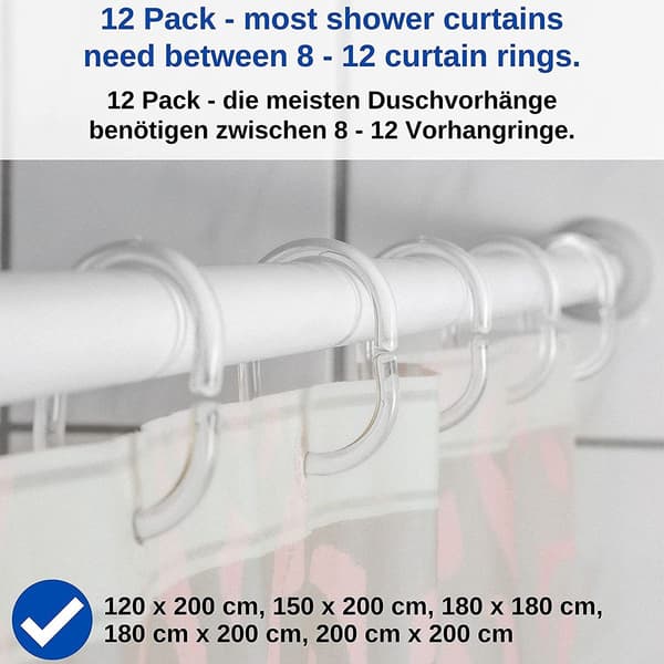 Duschdraperiringar transparenta, 12-pack, transparenta
