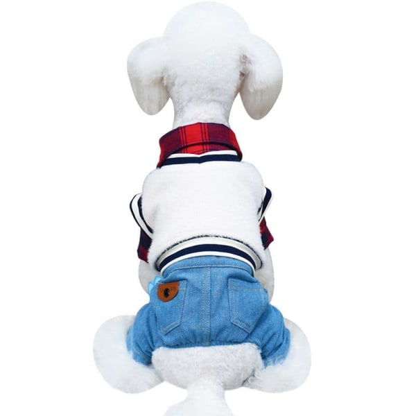 Hundkläder Rutiga Hundskjorta Hundkläder Overall Jeans Jumpsuit med Varm Tröja Väst Två Delar Coola Valpkläder för Små Hundar Pojke(L)