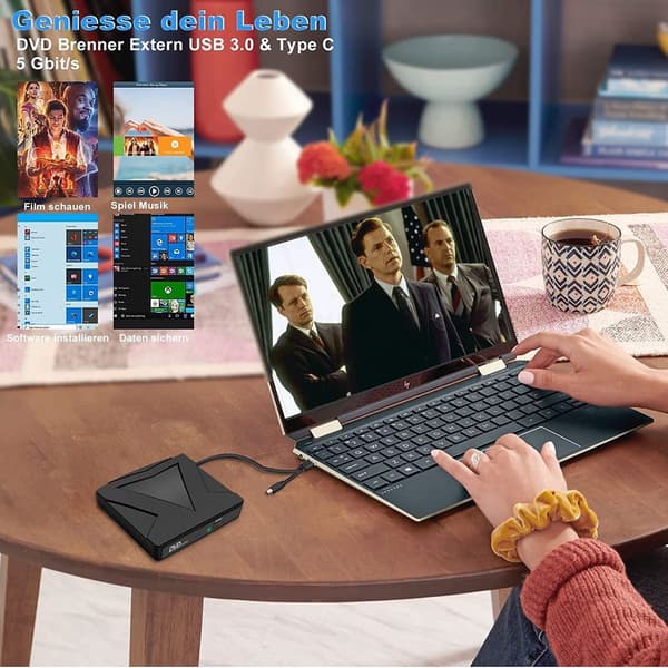 Ekstern DVD CD-stasjon USB 3.0 & Type-C Plug & Play bærbar CD DVD +/- KLB