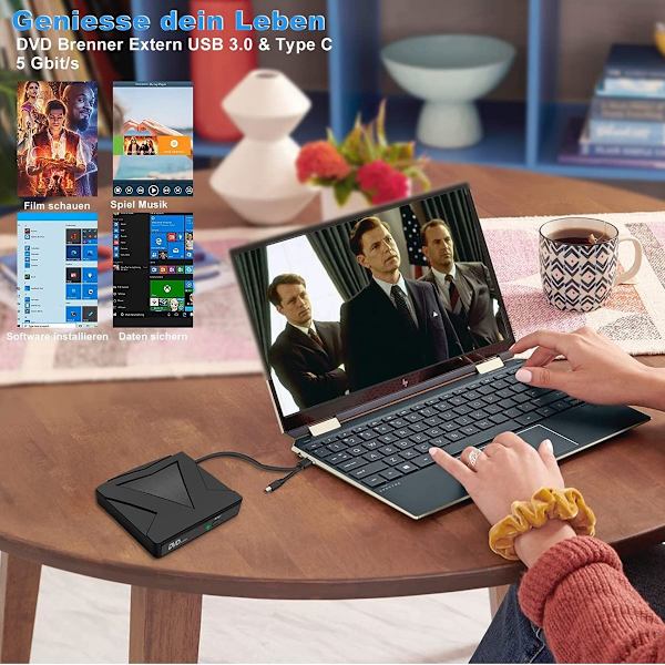 Ulkoinen DVD CD -asema USB 3.0 & Type-C Plug & Play Kannettava CD DVD +/- KLB