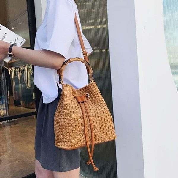 Sommer Rattan Handlepose Stor Kapasitet Strand Tre Handlepose