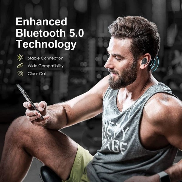 Trådløse øretelefoner, trådløse hovedtelefoner Bluetooth 5.0 Sort