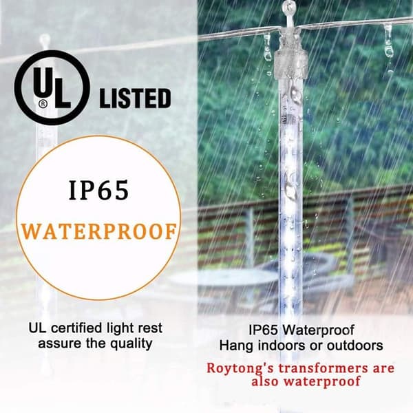 Roytong Meteor Shower Regnljus, LED Istappljus Varm Vit KLB