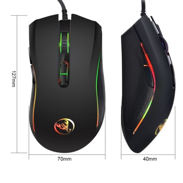 RGB-bakgrunnsbelyst spillmus, kablet, ergonomisk