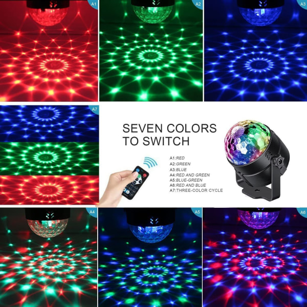 Disco kugle disco lys fest lys disco lys lyseffekter 7 LED farver styret af musik