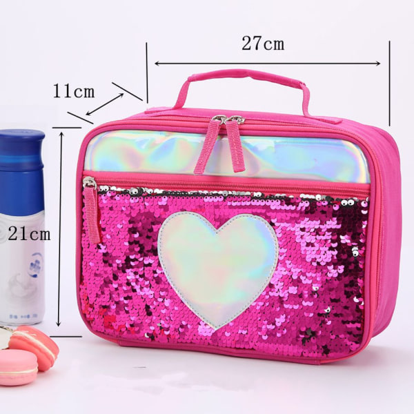 Lunsjpose for jenter, Sequin isolert kjølebag, Fargeskiftende klaff for barn 10,6*8,2*4,3 tommer (hvit)
