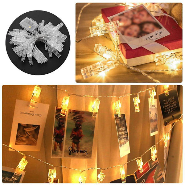 Batteridriven LED-fotoklämma 3M 30 ljusslingor fest bar KLB