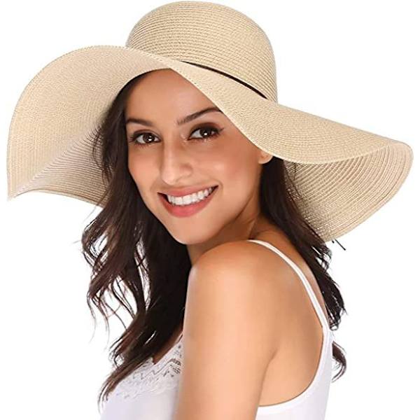 Dame Kapeline Halm Hat Bred Skygge Hat Anti-Sol Caps Åndbar Foldbar Rulle Strand Cap Sol Hat UPF 50+