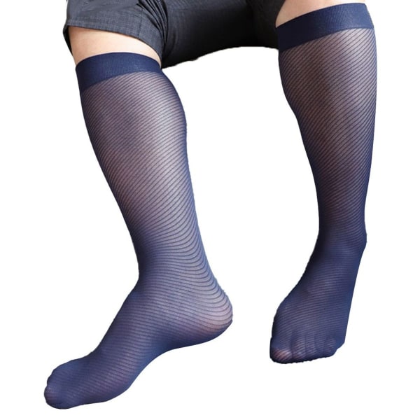 Herre gennemsigtige nylon spandex sokker, store og marineblå KLB