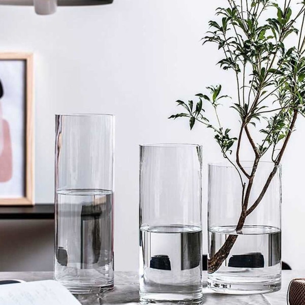 Cylindrisk vase af gennemsigtigt glas, valg af flere størrelser, enkel