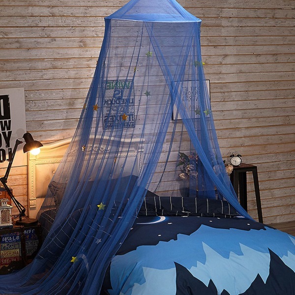 Myggenet baldakin, sengegardiner kuppel, Princess Stars sengetelt blå