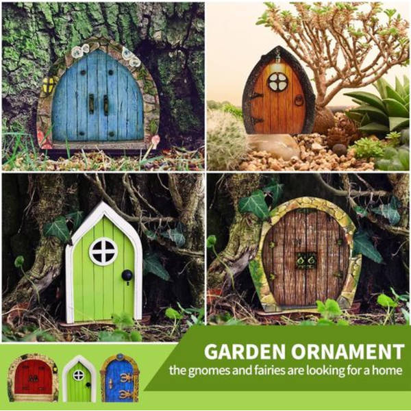 Paket med 6 Trädgårdsfe-dörrar, Tomtedörrar, 2 mm Tjocka Miniatyrälvdörrar, Tomtedörrar