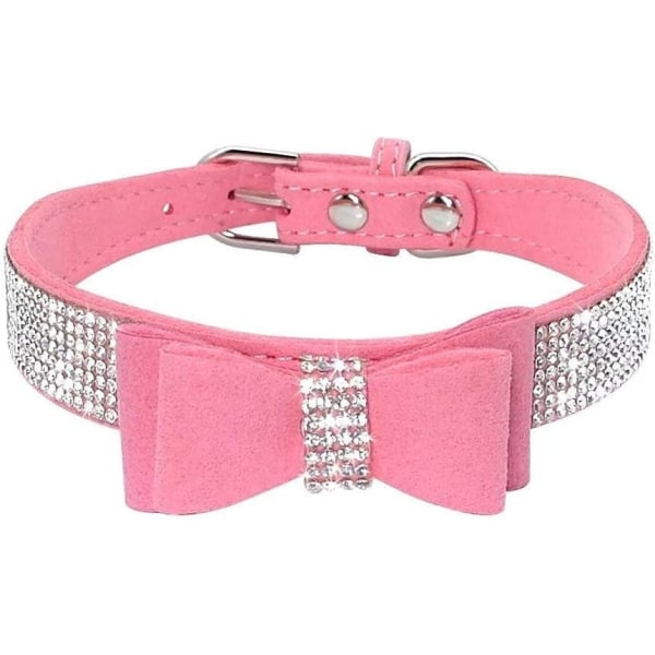 Hundehalsbånd med rhinsten, blødt syntetisk læder, størrelse XXS, pink 1