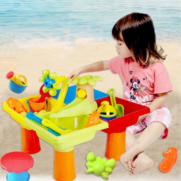 Fantastisk sand- og vandlegebord til børn med låg og omfattende tilbehør KLB