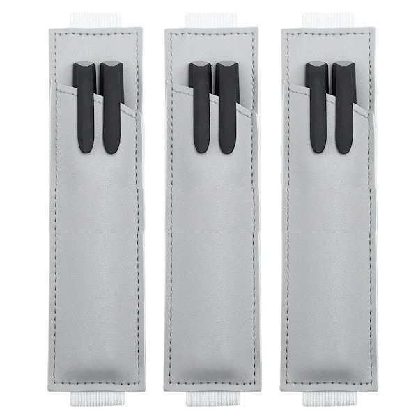 Pennfodral i Läder, 3-pack, Elastiskt, Ljusgrå