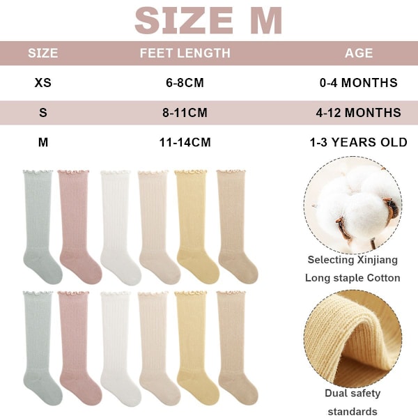 6 par Unisex Baby Knästrumpor Sömlösa Småbarn Pojkar Flickor M KLB