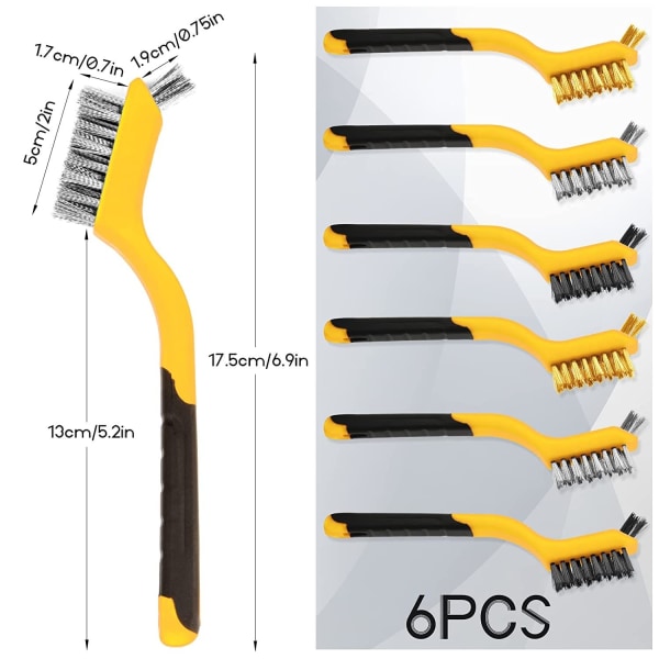 6 kpl Keltaista Messinkiä/Ruostumatonta Terästä/Nylonia Puhdistuslangansisuksia Kaarevalla Kahvalla Ruosteen, Lihan, Maalin Poistamiseen.