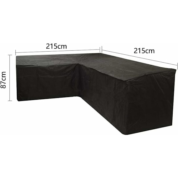 L-formad trädgårdsmöbelskydd, uteplats, vattentät, vindtät, med förvaringsväska för utomhusbruk (svart, 215 x 215 x 87 cm) KLB